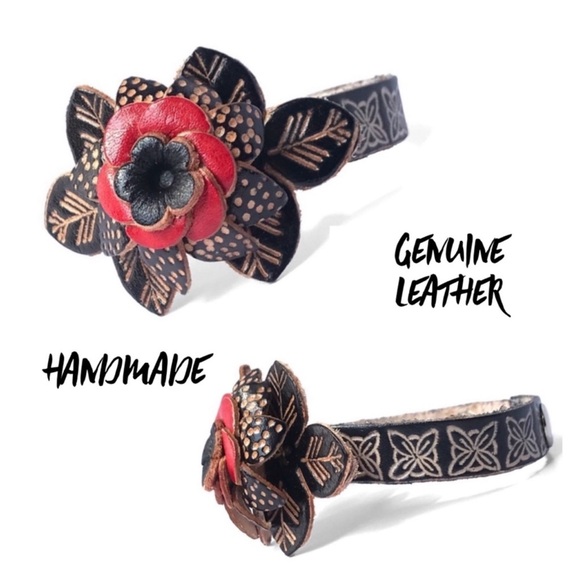New Boutique Brand Handmade Genuine Leather Floral Bracelet - Picture 1 of 5